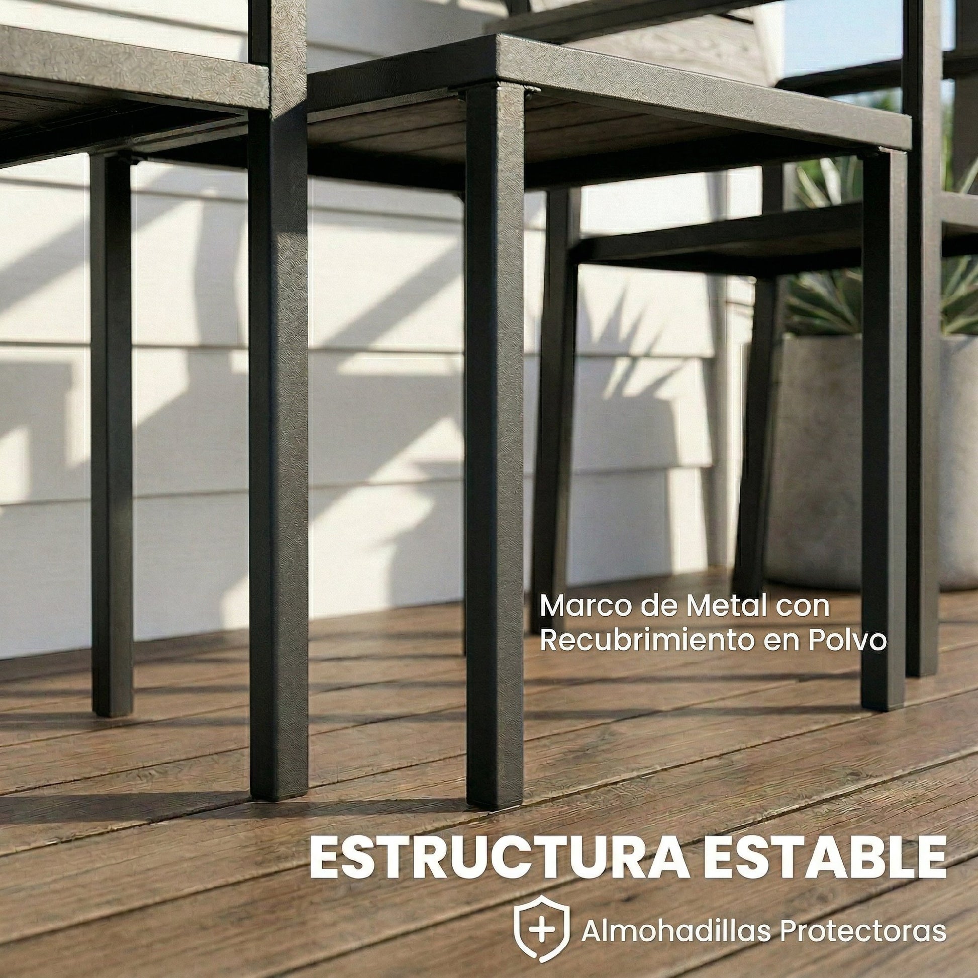 Outsunny Conjunto de Mesa y Sillas de Terraza Exterior de 3 Piezas Muebles de Jardín Exterior con 2 Sillas y Mesa de HDPE Diseño Listones Efecto Madera Marco Metal Resistente para Patio Balcón Negro