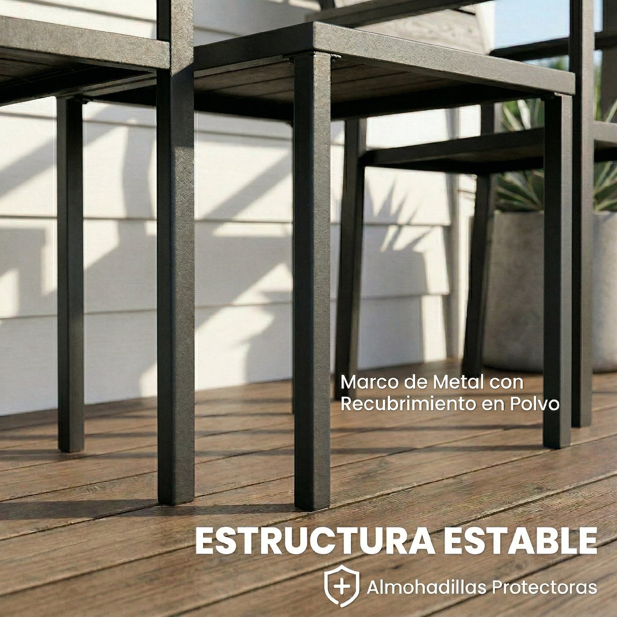 Outsunny Conjunto de Mesa y Sillas de Terraza Exterior de 3 Piezas Muebles de Jardín Exterior con 2 Sillas y Mesa de HDPE Diseño Listones Efecto Madera Marco Metal Resistente para Patio Balcón Negro