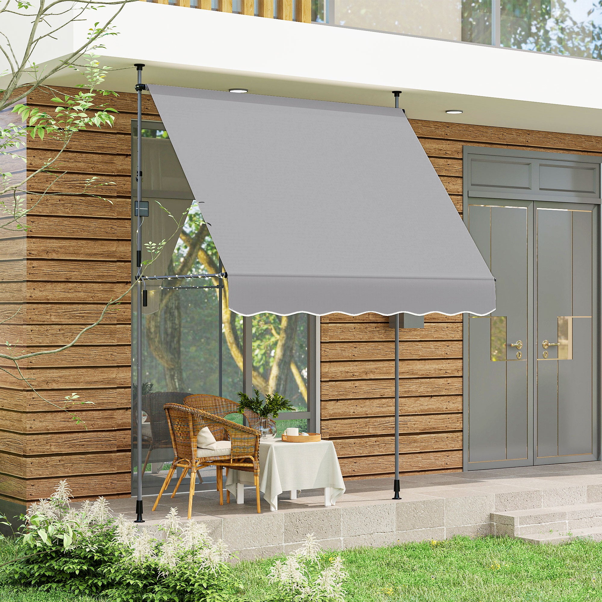 Outsunny Toldo Manual Retráctil 2x1,2 m Toldo Exterior Terraza Enrollable Altura Ajustable con Manivela 210-310 cm Protección UV30+ Sin Taladro para Jardín Balcón Patio Gris