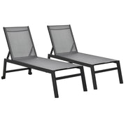 Outsunny Conjunto de 2 Tumbonas de Jardín de Aluminio Tumbonas de Exterior con 2 Ruedas Respaldo Reclinable en 5 Posiciones Carga 120 kg para Patio Terraza 169x65x102 cm Gris