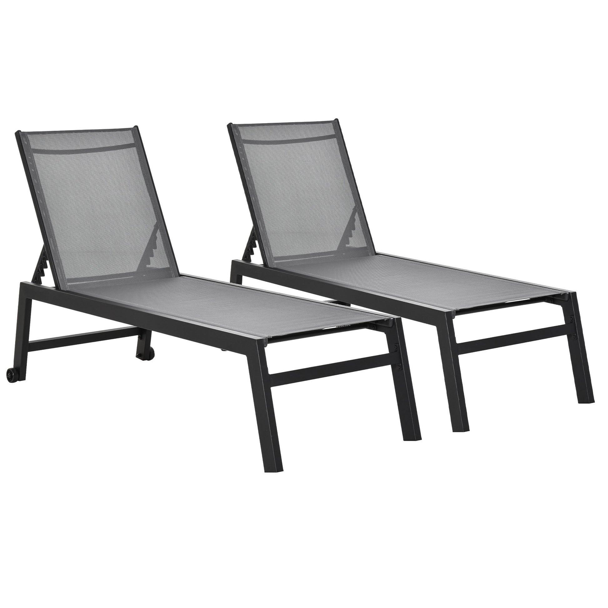 Outsunny Conjunto de 2 Tumbonas de Jardín de Aluminio Tumbonas de Exterior con 2 Ruedas Respaldo Reclinable en 5 Posiciones Carga 120 kg para Patio Terraza 169x65x102 cm Gris