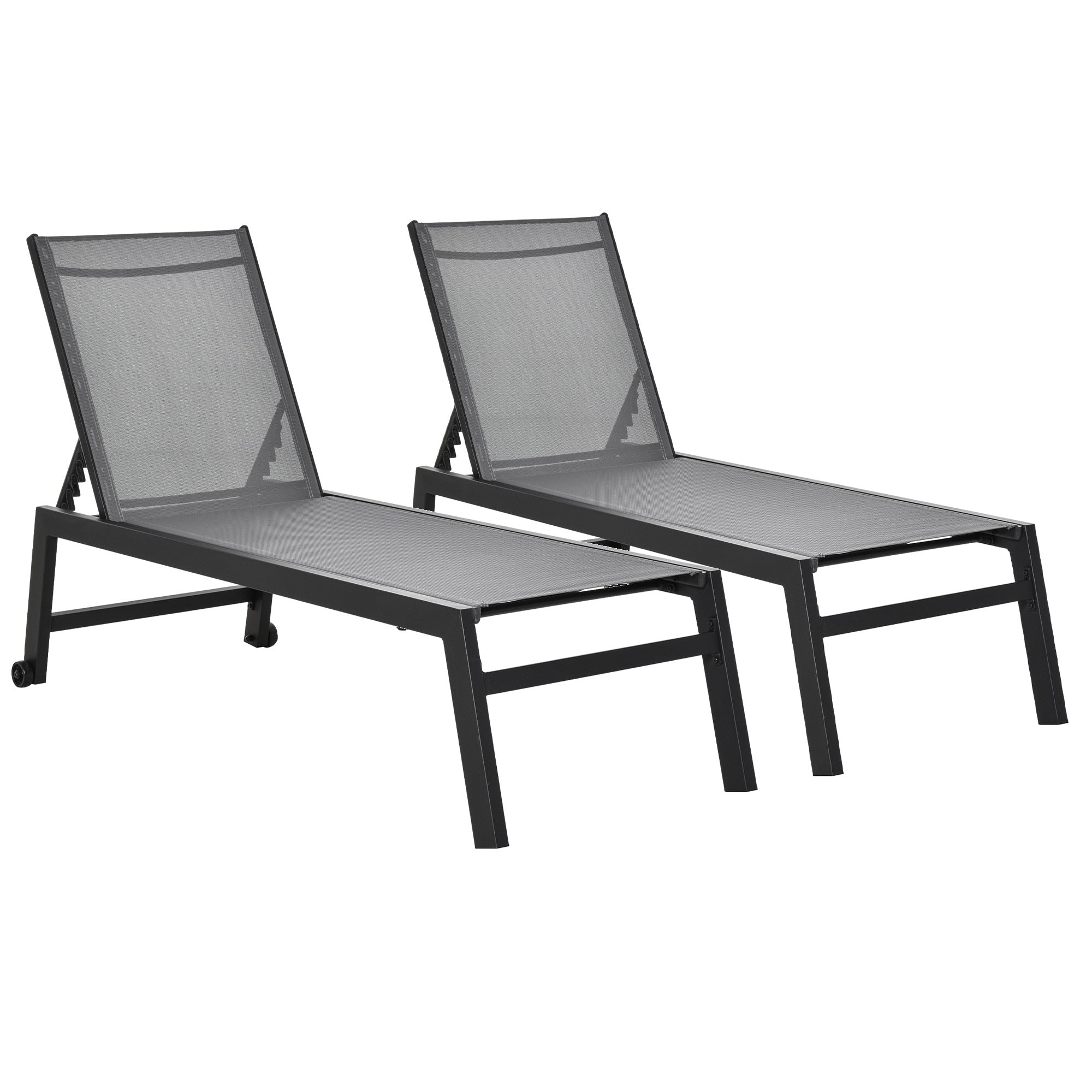 Outsunny Conjunto de 2 Tumbonas de Jardín de Aluminio Tumbonas de Exterior con 2 Ruedas Respaldo Reclinable en 5 Posiciones Carga 120 kg para Patio Terraza 169x65x102 cm Gris