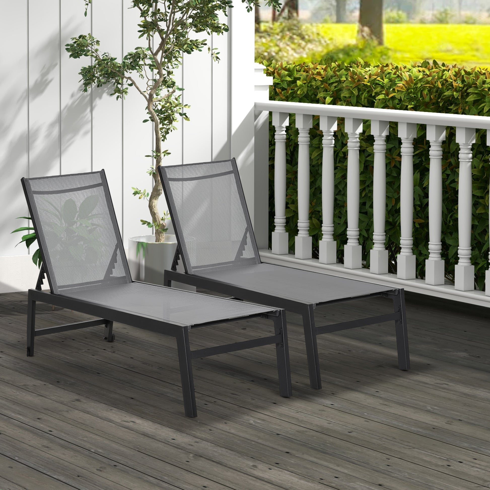 Outsunny Conjunto de 2 Tumbonas de Jardín de Aluminio Tumbonas de Exterior con 2 Ruedas Respaldo Reclinable en 5 Posiciones Carga 120 kg para Patio Terraza 169x65x102 cm Gris