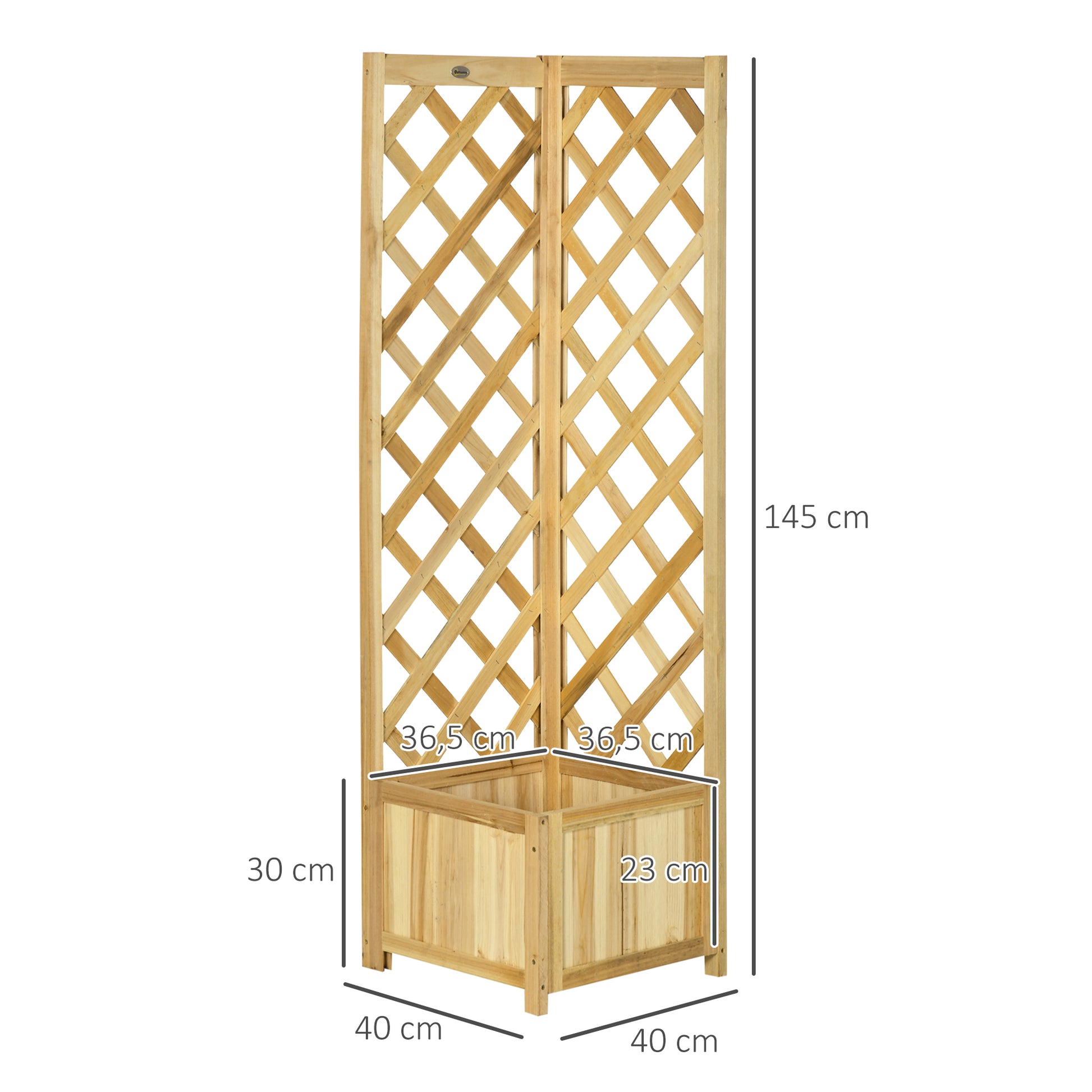 Outsunny Jardinera con Enrejado de Madera Macetero Exterior para Esquina Jardinera Elevada para Plantas Trepadoras en Patio Terraza 40x40x145 cm Natural