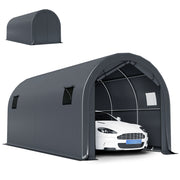 Outsunny Carpa Garaje Portátil 3x6 m, Garaje Exterior para Coche Impermeable con Puerta Enrollable con Cremalleras y 4 Ventanas, Marco Metal Galvanizado, UPF 30+, Cobertizo de Almacenamiento, Gris