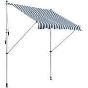Outsunny Toldo Manual Retráctil 2x1,5 m Toldo Exterior Terraza Enrollable Altura Ajustable con Manivela 170-280 cm Sin Taladro para Balcón Jardín Verde y Blanco