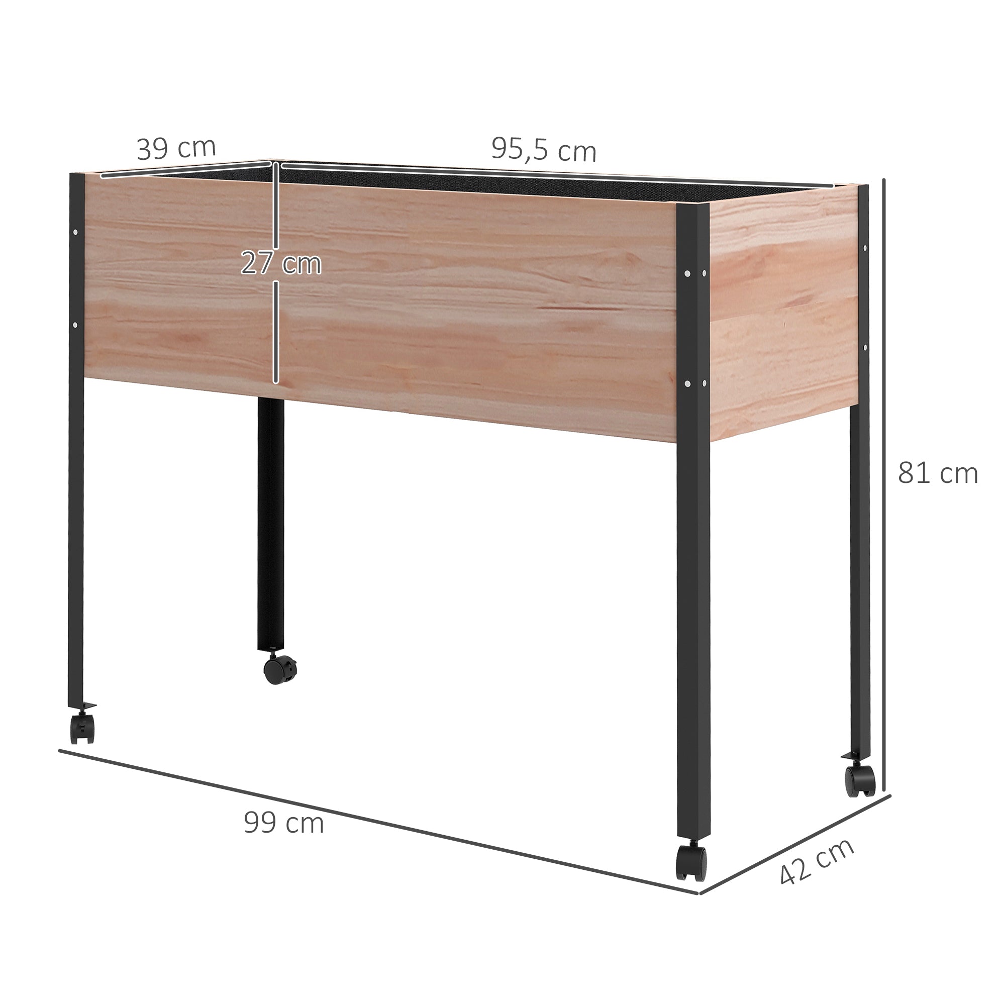 Outsunny Mesa de Cultivo con Ruedas 99x42x81 cm Huerto Urbano Elevado Jardinera de Cultivo con Tela no Tejida para Cultivo Plantas Flores Verduras Natural