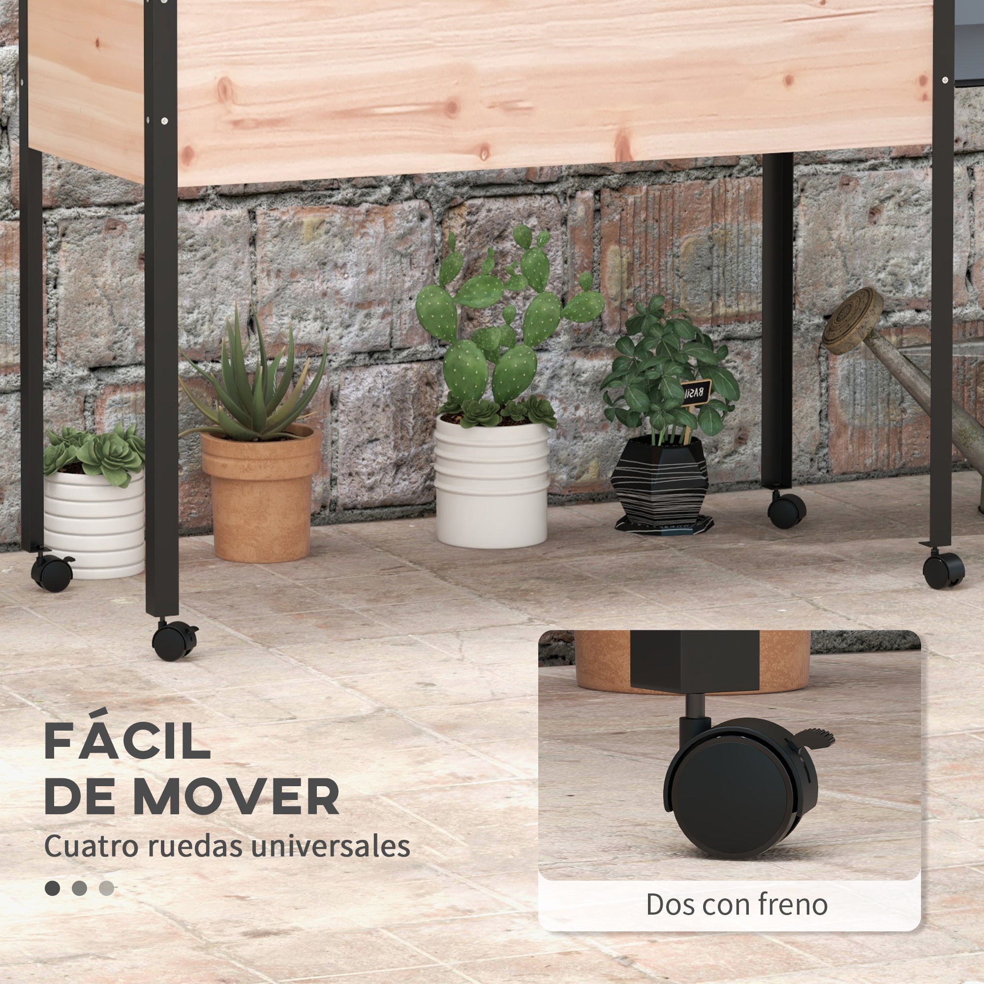 Outsunny Mesa de Cultivo con Ruedas 99x42x81 cm Huerto Urbano Elevado Jardinera de Cultivo con Tela no Tejida para Cultivo Plantas Flores Verduras Natural