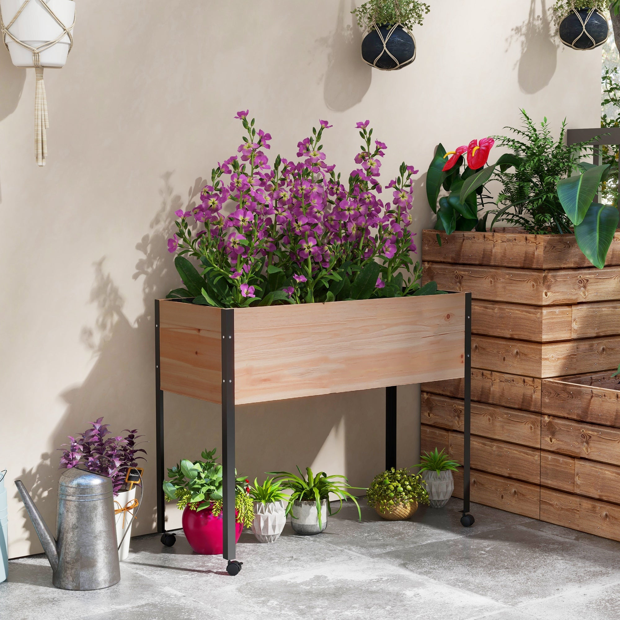 Outsunny Mesa de Cultivo con Ruedas 99x42x81 cm Huerto Urbano Elevado Jardinera de Cultivo con Tela no Tejida para Cultivo Plantas Flores Verduras Natural