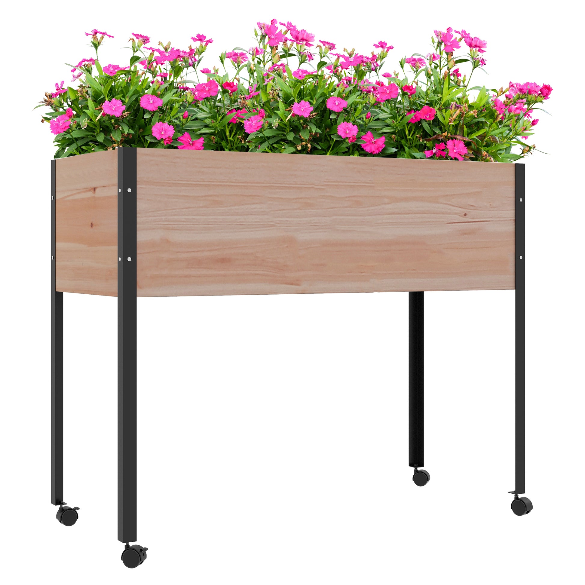 Outsunny Mesa de Cultivo con Ruedas 99x42x81 cm Huerto Urbano Elevado Jardinera de Cultivo con Tela no Tejida para Cultivo Plantas Flores Verduras Natural