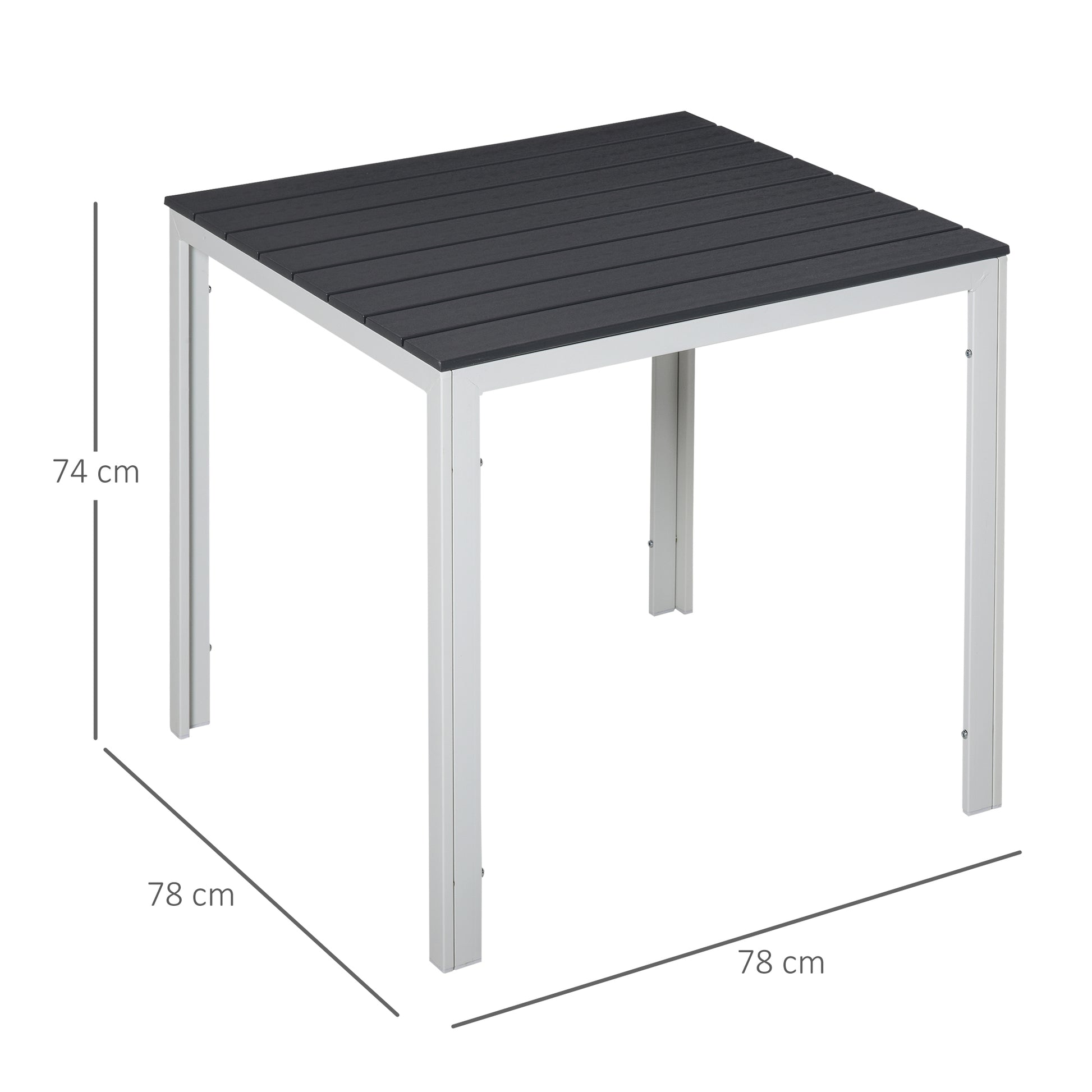 Outsunny Mesa de Jardín Cuadrada con Marco de Metal Mesa de Comedor para Exteriores Mesa Auxiliar Carga Máx. 50 kg 78x78x74 cm Blanco Gris Oscuro