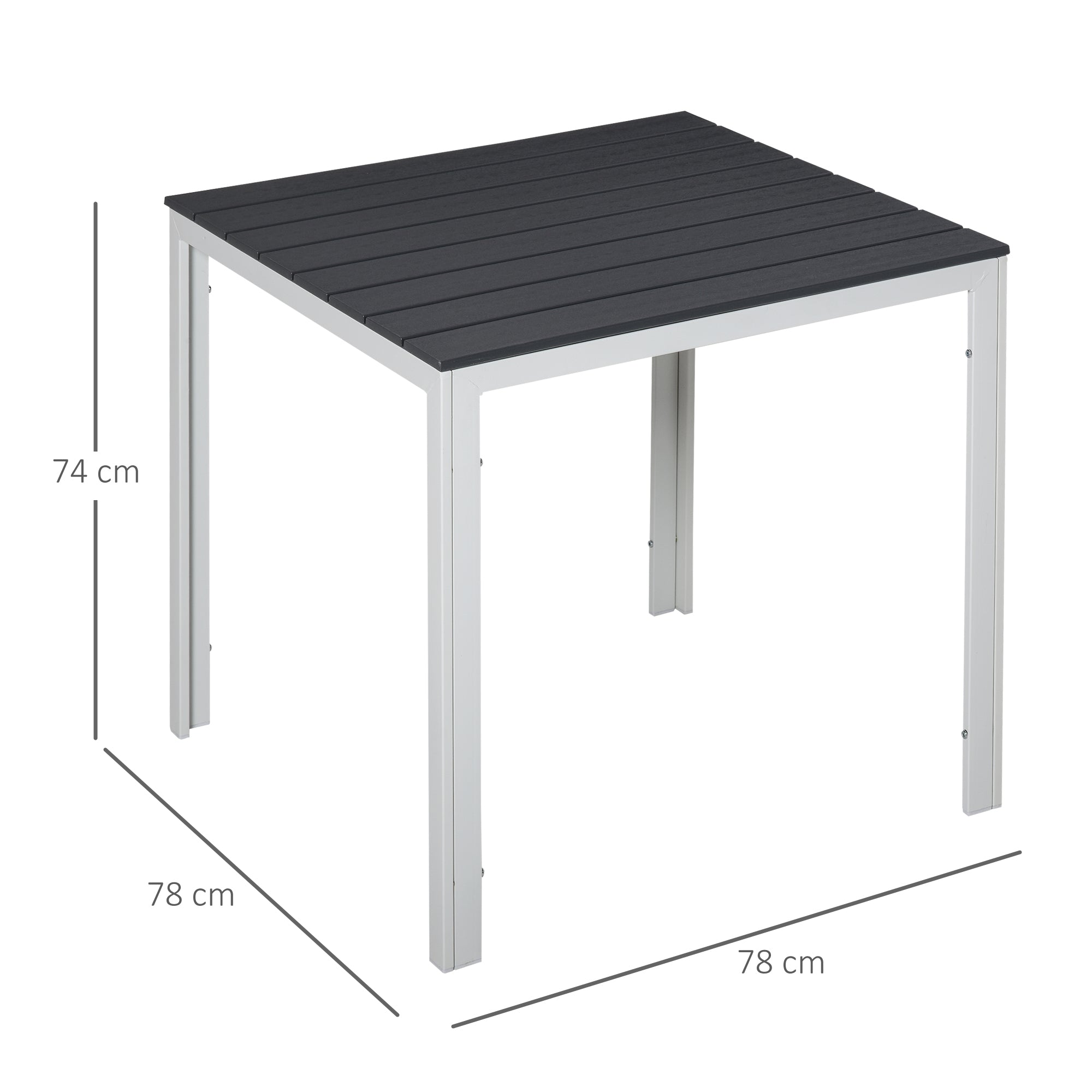 Outsunny Mesa de Jardín Cuadrada con Marco de Metal Mesa de Comedor para Exteriores Mesa Auxiliar Carga Máx. 50 kg 78x78x74 cm Blanco Gris Oscuro