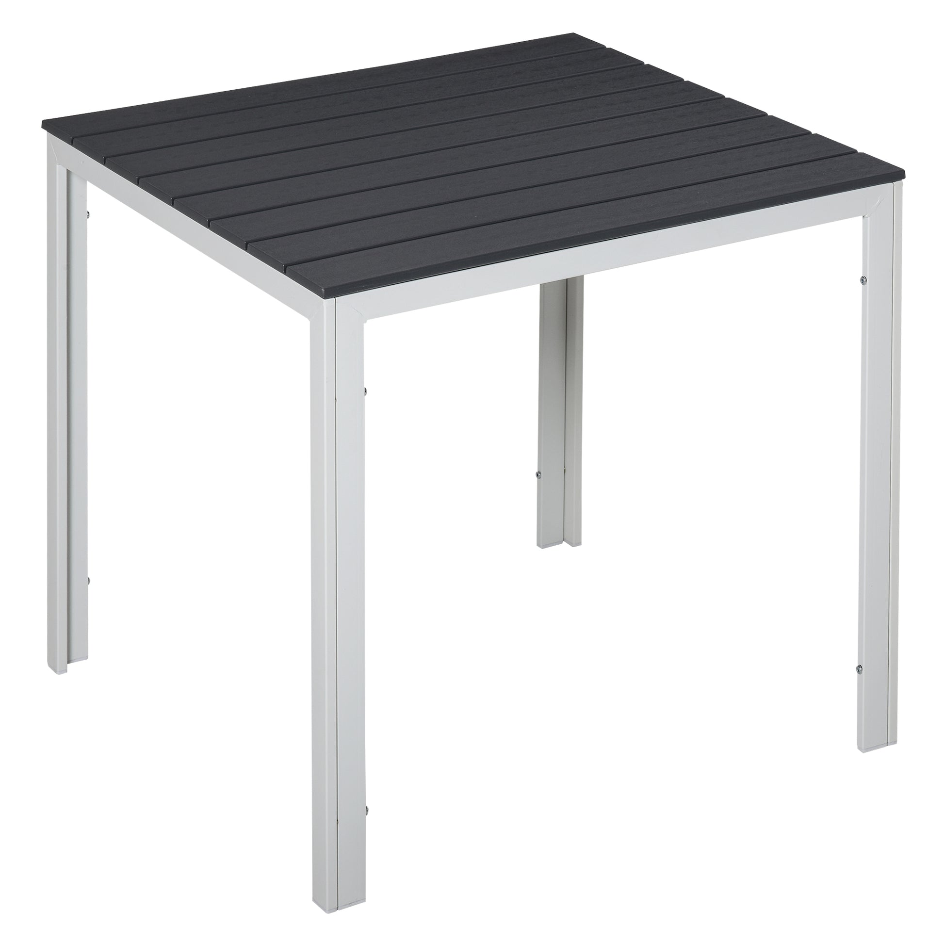 Outsunny Mesa de Jardín Cuadrada con Marco de Metal Mesa de Comedor para Exteriores Mesa Auxiliar Carga Máx. 50 kg 78x78x74 cm Blanco Gris Oscuro