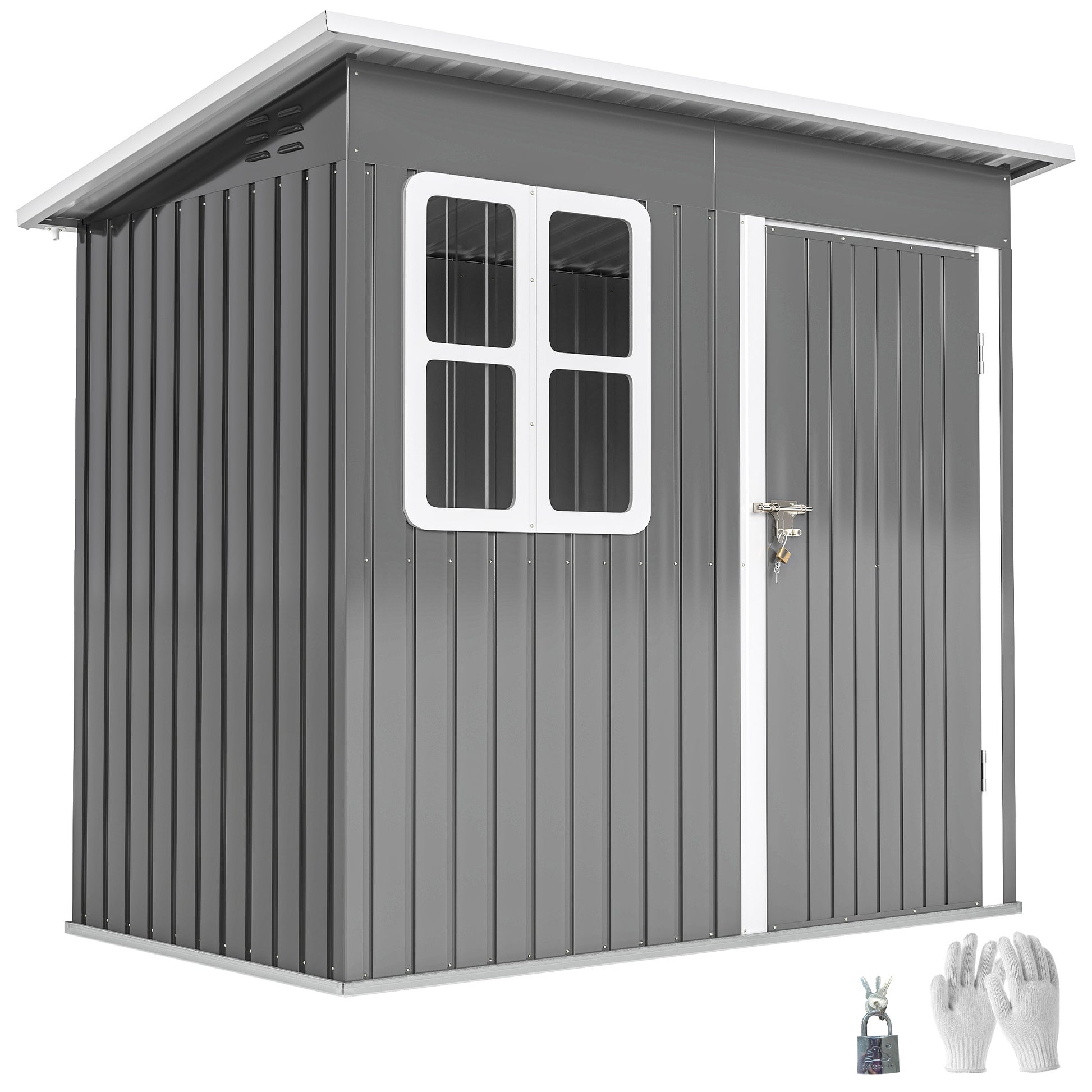 Outsunny Caseta de Jardín Exterior, 2,55 m² 221x133x190 cm, Cobertizo de Jardín Exterior Metálico con Ventana, Puerta con Cerradura y Ventilaciones, para Almacenamiento de Herramientas, Gris Oscuro