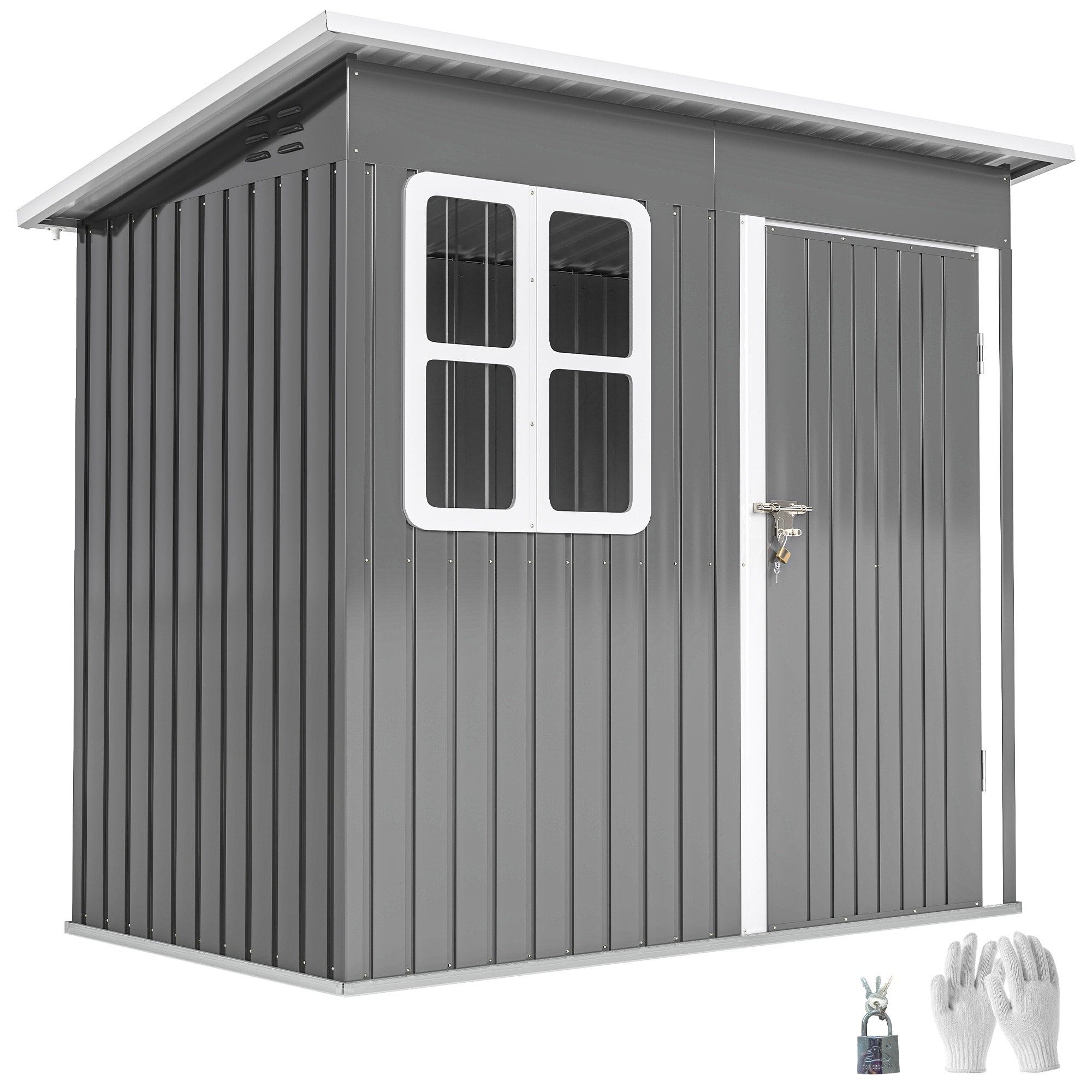 Outsunny Caseta de Jardín Exterior, 2,55 m² 221x133x190 cm, Cobertizo de Jardín Exterior Metálico con Ventana, Puerta con Cerradura y Ventilaciones, para Almacenamiento de Herramientas, Gris Oscuro
