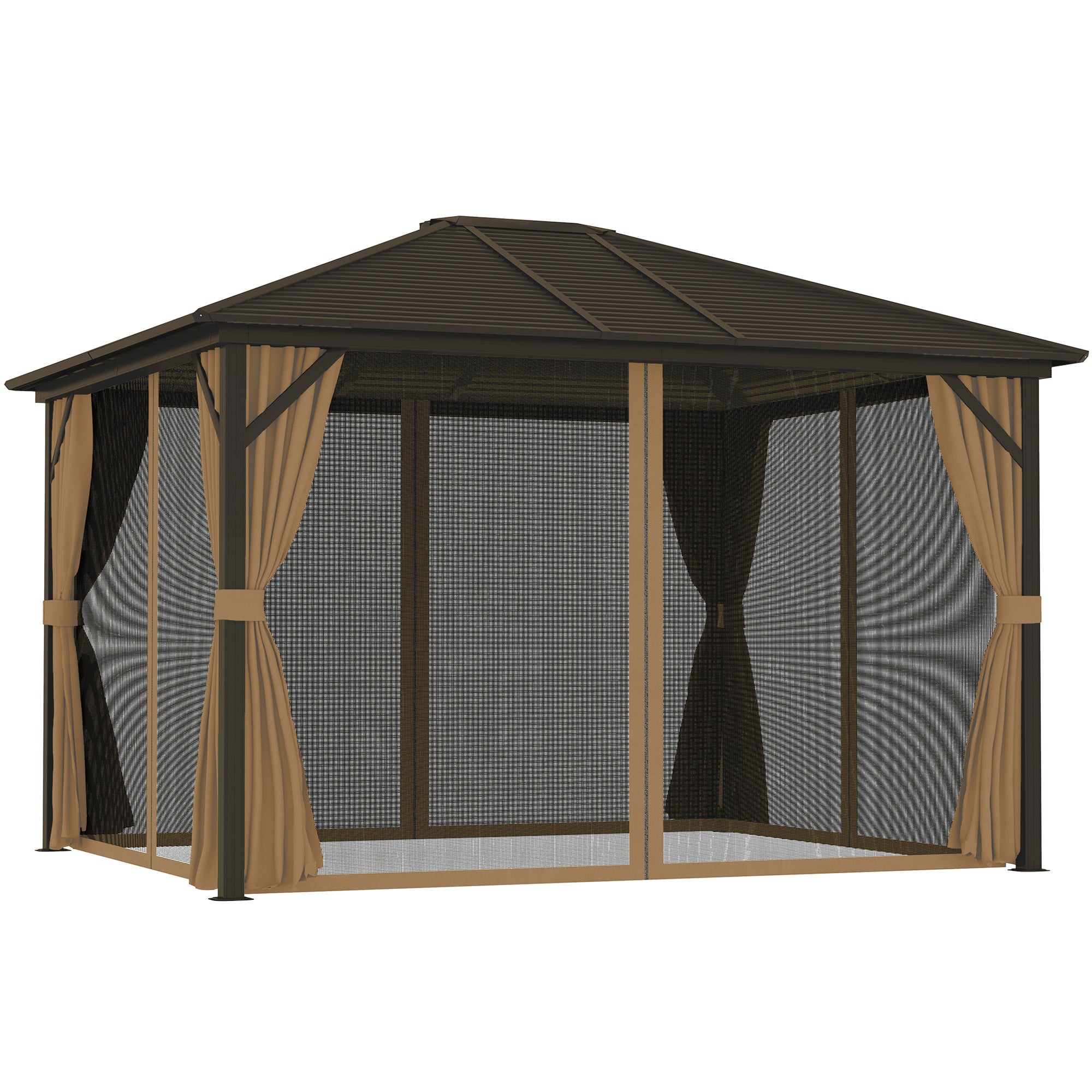 Outsunny Cenador para Jardín 3x3,6 m Pérgola de Jardín Gazebo con Doble Techo 4 Paredes Laterales 4 Mosquiteras Anti-UV y Marco de Aluminio Carpa para Exterior Terraza Patio Café