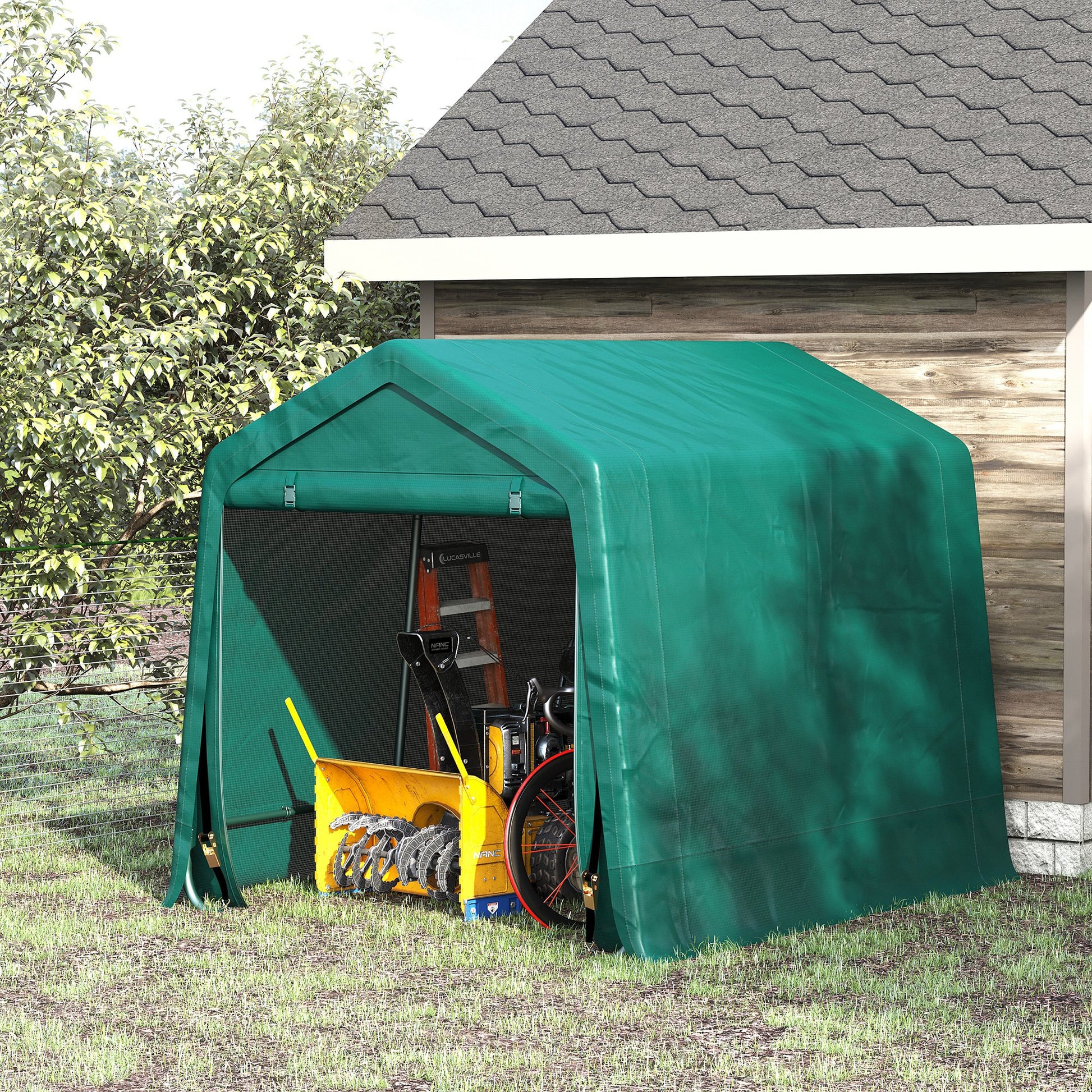 Outsunny Carpa de Jardín Exterior para Herramientas Bicicletas 2,4x2x2 m Cobertizo Exterior con 2 Puertas con Cremallera Impermeable Anti-UV Carpa para Jardín Verde
