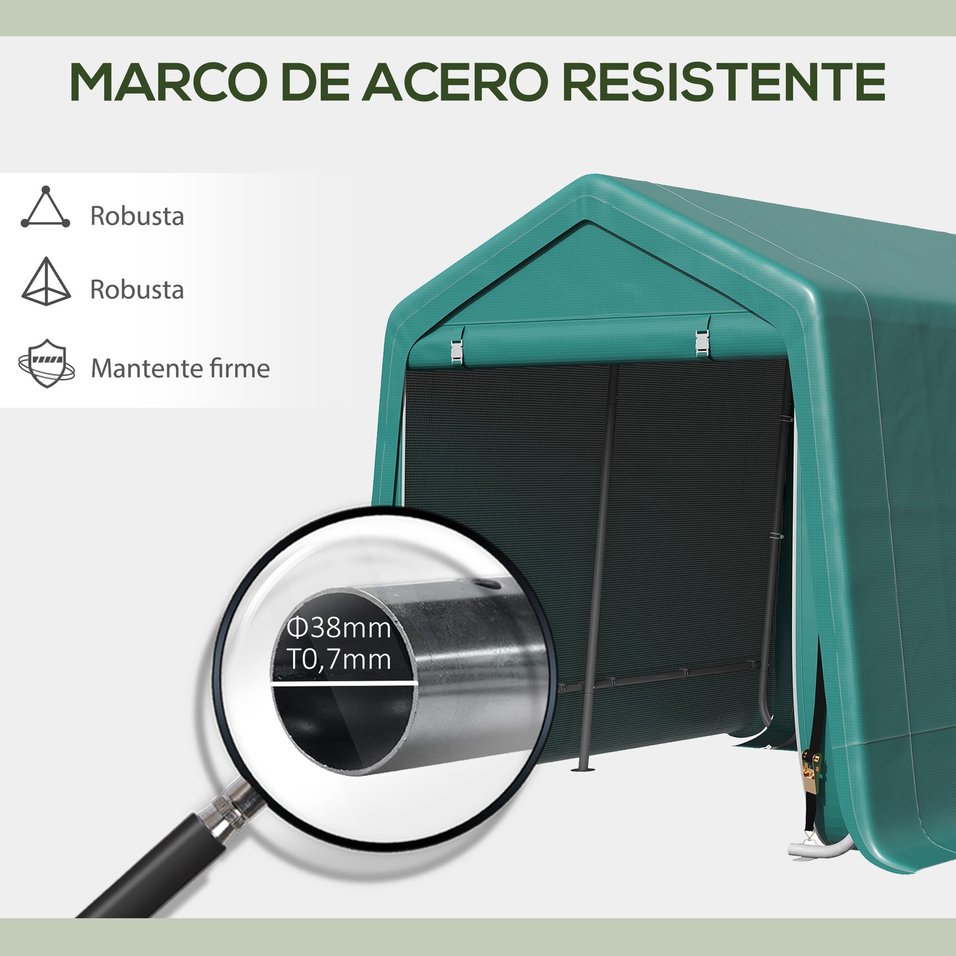 Outsunny Carpa de Jardín Exterior para Herramientas Bicicletas 2,4x2x2 m Cobertizo Exterior con 2 Puertas con Cremallera Impermeable Anti-UV Carpa para Jardín Verde