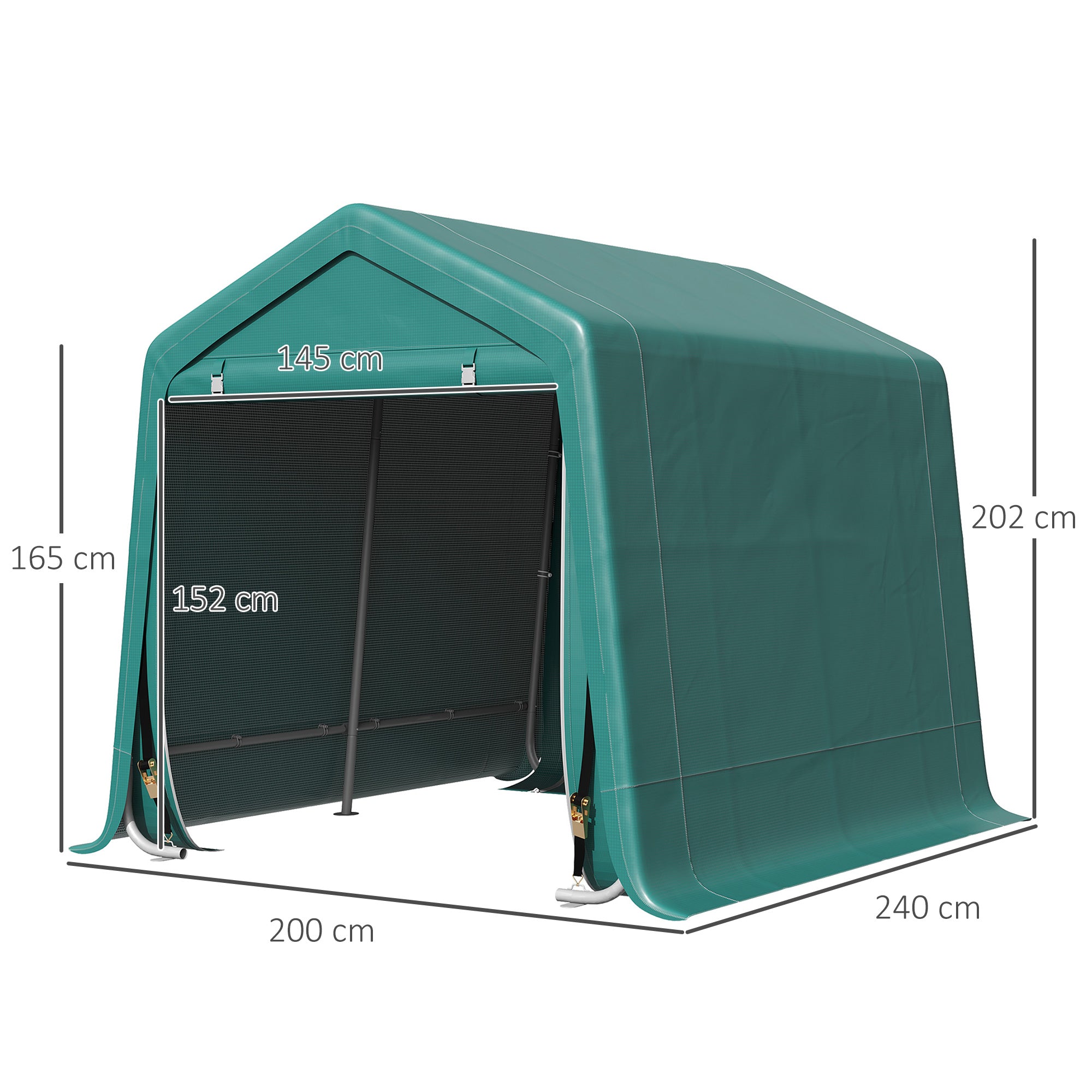 Outsunny Carpa de Jardín Exterior para Herramientas Bicicletas 2,4x2x2 m Cobertizo Exterior con 2 Puertas con Cremallera Impermeable Anti-UV Carpa para Jardín Verde