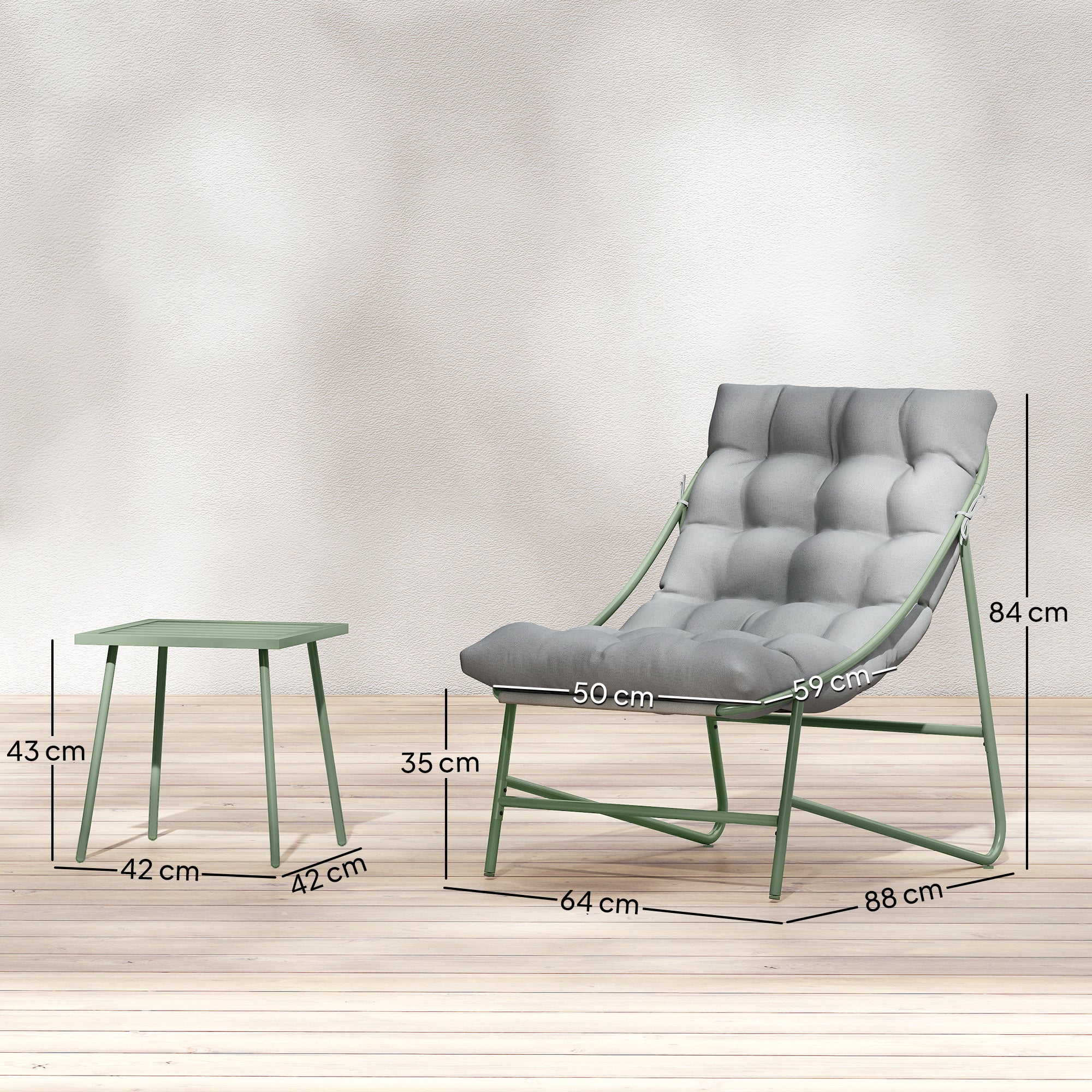 Outsunny Conjunto de Mesa y Sillas de Terraza Exterior de 3 Piezas, Muebles de Jardín Exterior con Cojines, 2 Sillas Lounge, Mesa de Café y Estructura de Acero, para Patio, Gris Claro