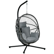 Outsunny Silla Colgante Huevo con Soporte Columpio Jardín Exterior con Cesta Plegable Cojín y Reposacabezas Columpio Colgante para Interior y Exterior Carga 120 kg Gris