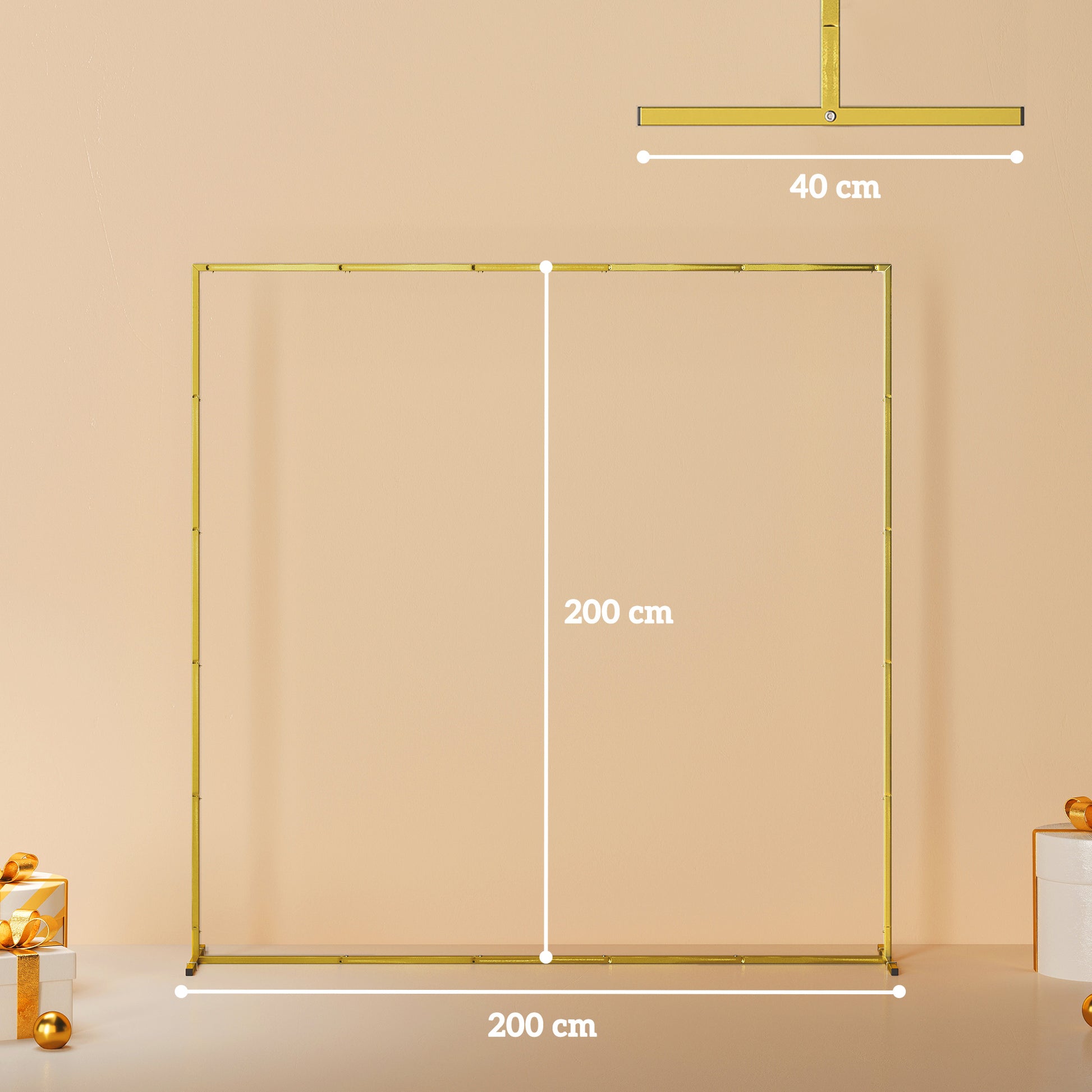 Outsunny Arco de Jardín para Rosas de Metal, 200x200 cm, Arco de Boda Cuadrado con Estacas en Forma de U, Resistente a la Intemperie, para Plantas Trepadoras, para Decoración Patio Terraza, Dorado
