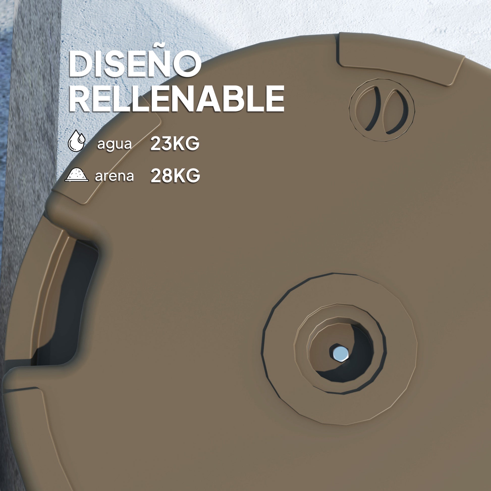 Outsunny Base para Sombrilla Redonda Soporte para Parasol Pie para Sombrilla Rellenable con Agua 23L o Arena 28kg para Jardín Terraza Marrón