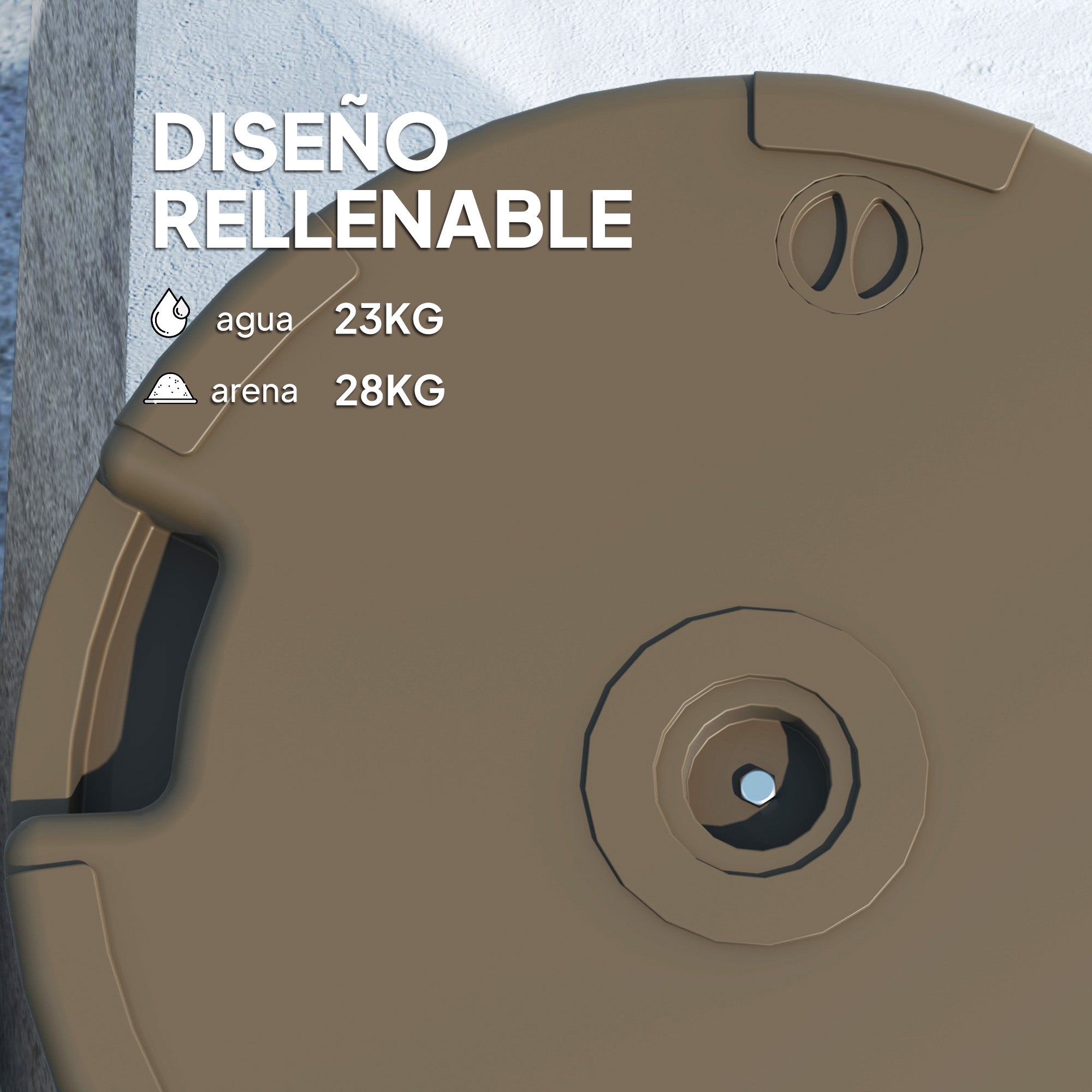 Outsunny Base para Sombrilla Redonda Soporte para Parasol Pie para Sombrilla Rellenable con Agua 23L o Arena 28kg para Jardín Terraza Marrón