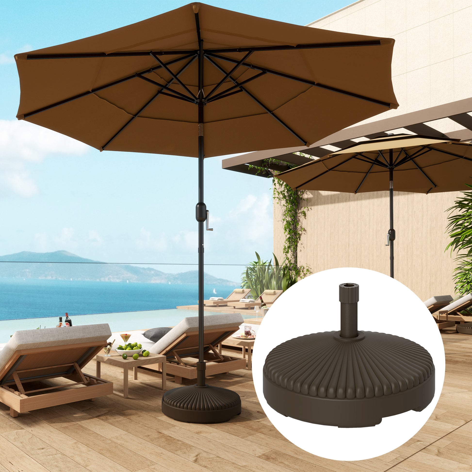 Outsunny Base para Sombrilla Redonda Soporte para Parasol Pie para Sombrilla Rellenable con Agua 23L o Arena 28kg para Jardín Terraza Marrón