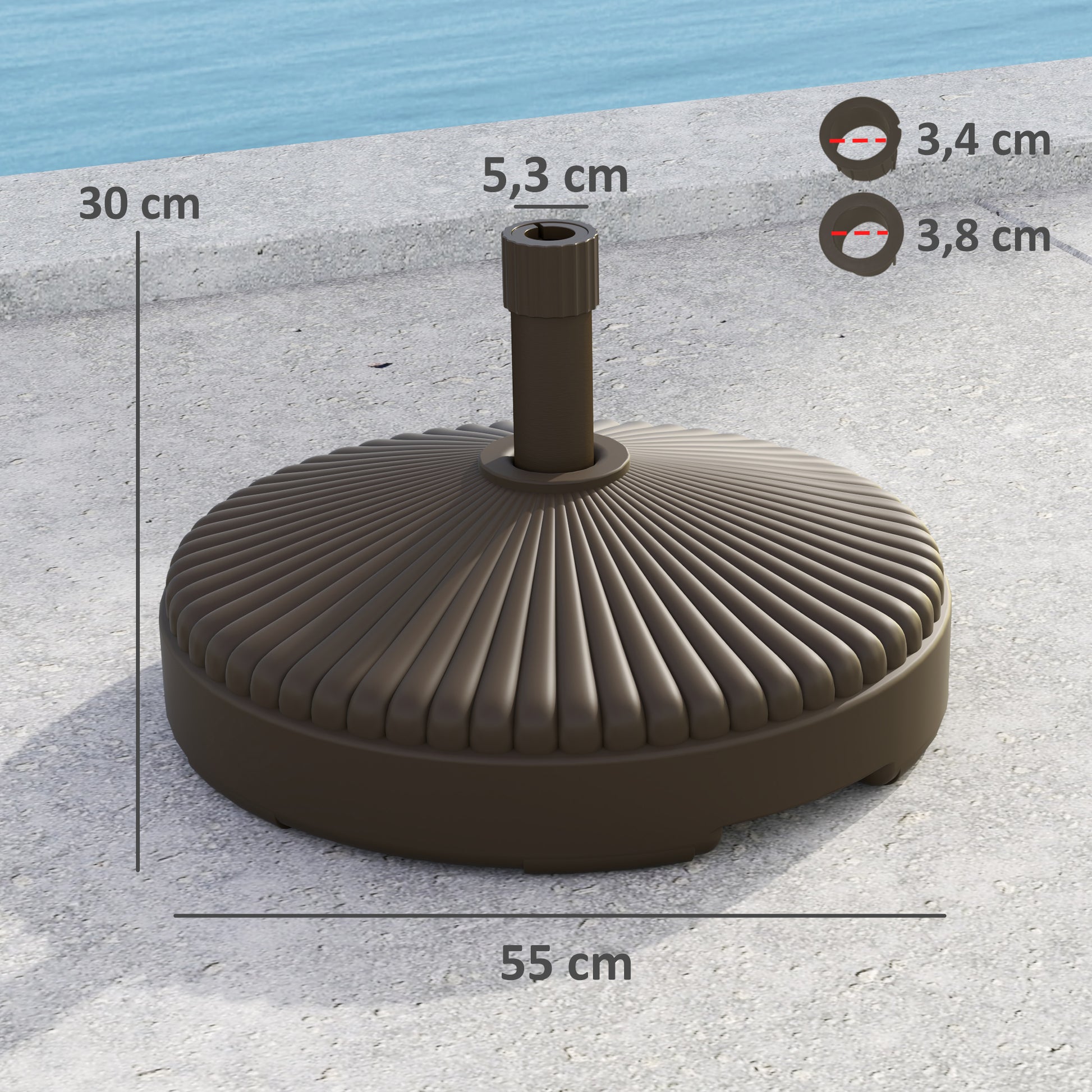 Outsunny Base para Sombrilla Redonda Soporte para Parasol Pie para Sombrilla Rellenable con Agua 23L o Arena 28kg para Jardín Terraza Marrón
