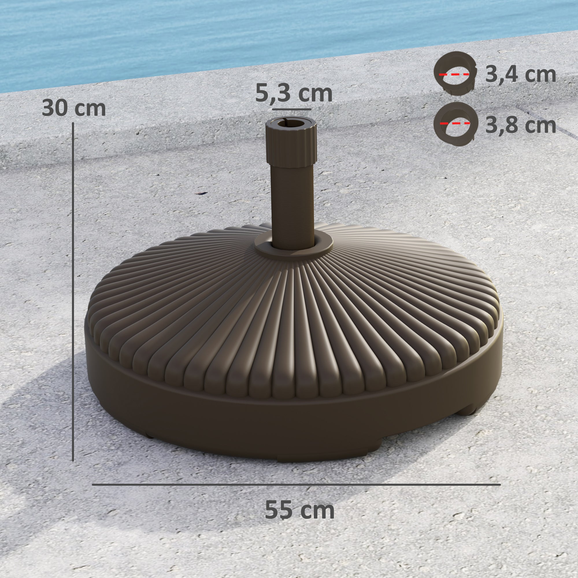 Outsunny Base para Sombrilla Redonda Soporte para Parasol Pie para Sombrilla Rellenable con Agua 23L o Arena 28kg para Jardín Terraza Marrón