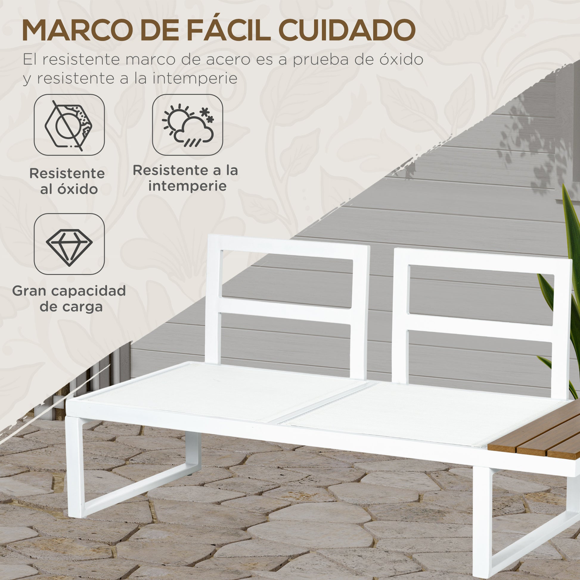 Outsunny Conjunto de Muebles de Jardín Exterior 4 Piezas Juego de Muebles de Terraza Incluye 2 Sofás Dobles 1 Sofá Esquinero Reclinable y Mesa de Centro con Cojines para Patio Crema