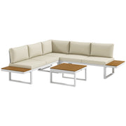 Outsunny Conjunto de Muebles de Jardín Exterior 4 Piezas Juego de Muebles de Terraza Incluye 2 Sofás Dobles 1 Sofá Esquinero Reclinable y Mesa de Centro con Cojines para Patio Crema