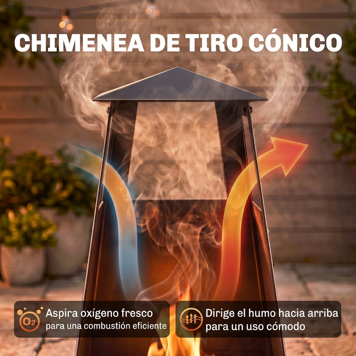 Outsunny Brasero Exterior con Chimenea Cónica, 41x40,5x97 cm, Brasero Exterior Jardín de Acero al Carbono con Malla Protectora, para Patio, Terraza, Camping, Fiesta, Negro
