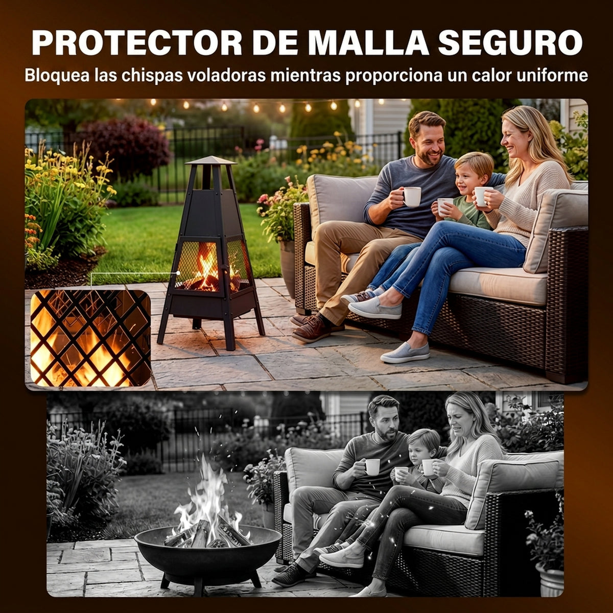 Outsunny Brasero Exterior con Chimenea Cónica, 41x40,5x97 cm, Brasero Exterior Jardín de Acero al Carbono con Malla Protectora, para Patio, Terraza, Camping, Fiesta, Negro