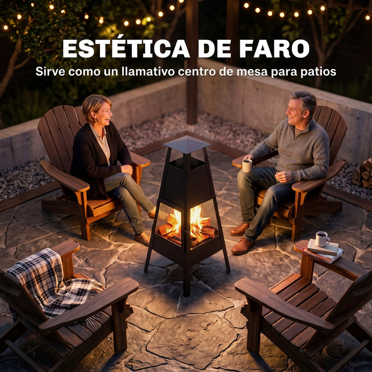 Outsunny Brasero Exterior con Chimenea Cónica, 41x40,5x97 cm, Brasero Exterior Jardín de Acero al Carbono con Malla Protectora, para Patio, Terraza, Camping, Fiesta, Negro