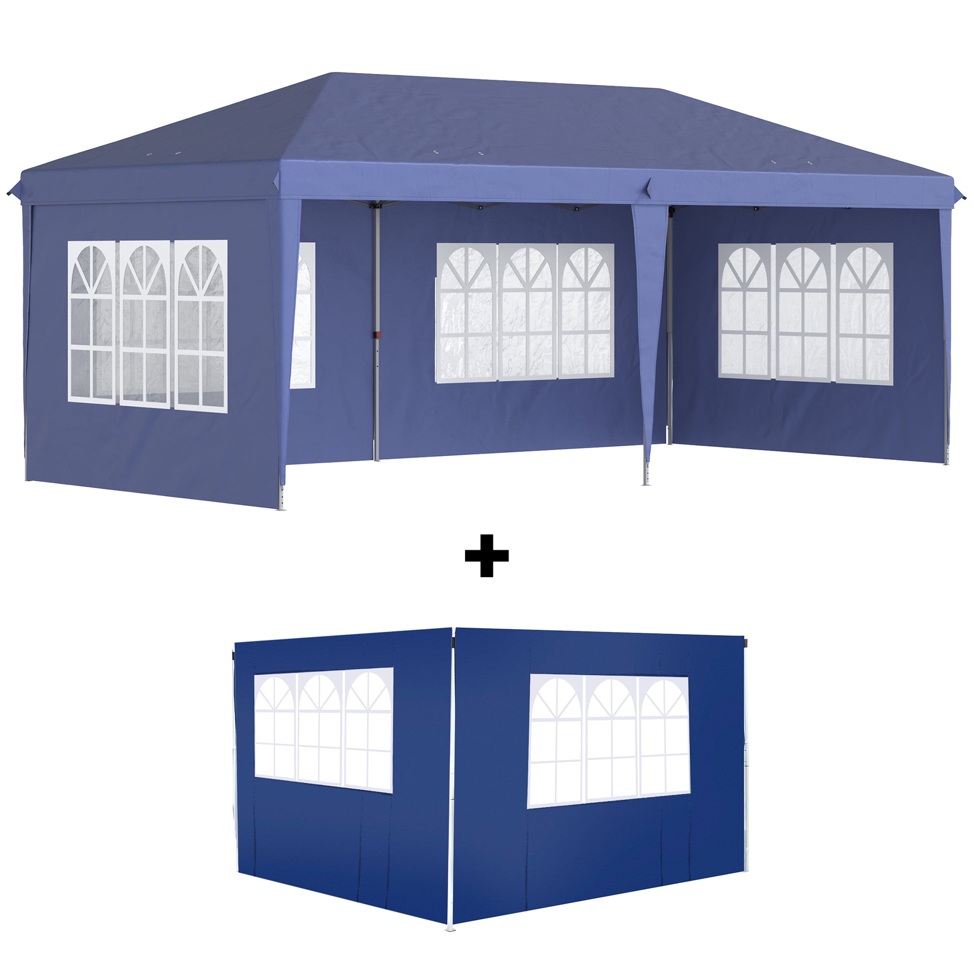 Outsunny Conjunto de Carpa Incluye 1 Carpa Plegable 6x3 m Impermeable con 4 Laterales Desmontables y 2 Paredes Laterales 3x2 m para Carpa 3x3 m o 3x6 m Azul
