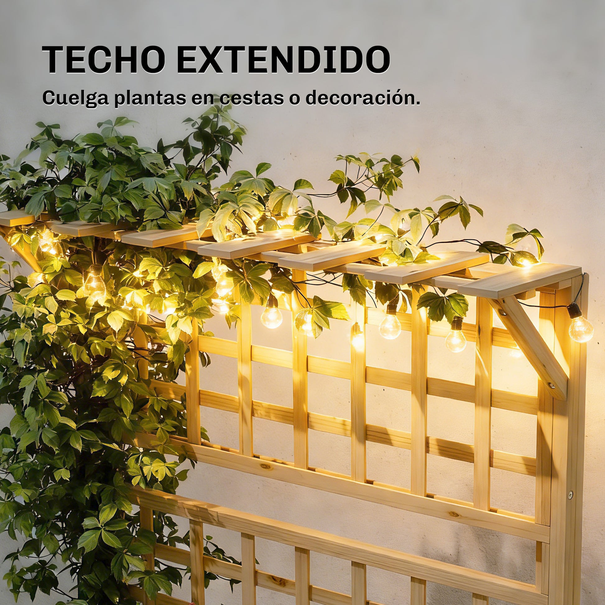 Outsunny Jardinera con Enrejado y Techo de Madera, Jardinera Exterior Grande para Plantas Trepadoras, con 2 Estantes, Drenaje y Forro, Macetero Elevado para Patio, Terraza, 76x43,5x177 cm, Natural