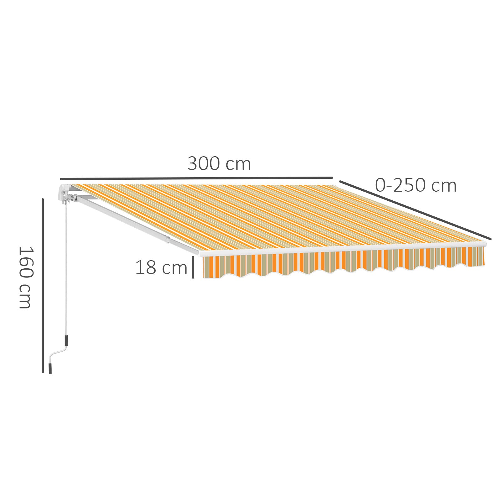 Outsunny Toldo Manual Retráctil 300x250 cm, Toldo Exterior Terraza con Ángulo Ajustable, Brazo Articulado, Montaje a Pared, Estructura de Aluminio, Anti-UV e Impermeable, para Jardín Amarillo y Blanco