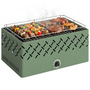 Outsunny Barbacoa de Carbón, Barbacoa Portátil, 45,5x29x21 cm, con Ventilador Integrado, Temperatura Ajustable y Bandeja de Carbón, para Camping, Picnic, Fiesta en Jardín, Verde Claro