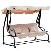 Outsunny Columpio Balancín Jardín 3 Plazas Convertible en Cama Techo Parasol Regulable Bandeja para Bebida Terrza Balcón Exterior Carga máx. 340kg 200x120x164cm Marco Acero