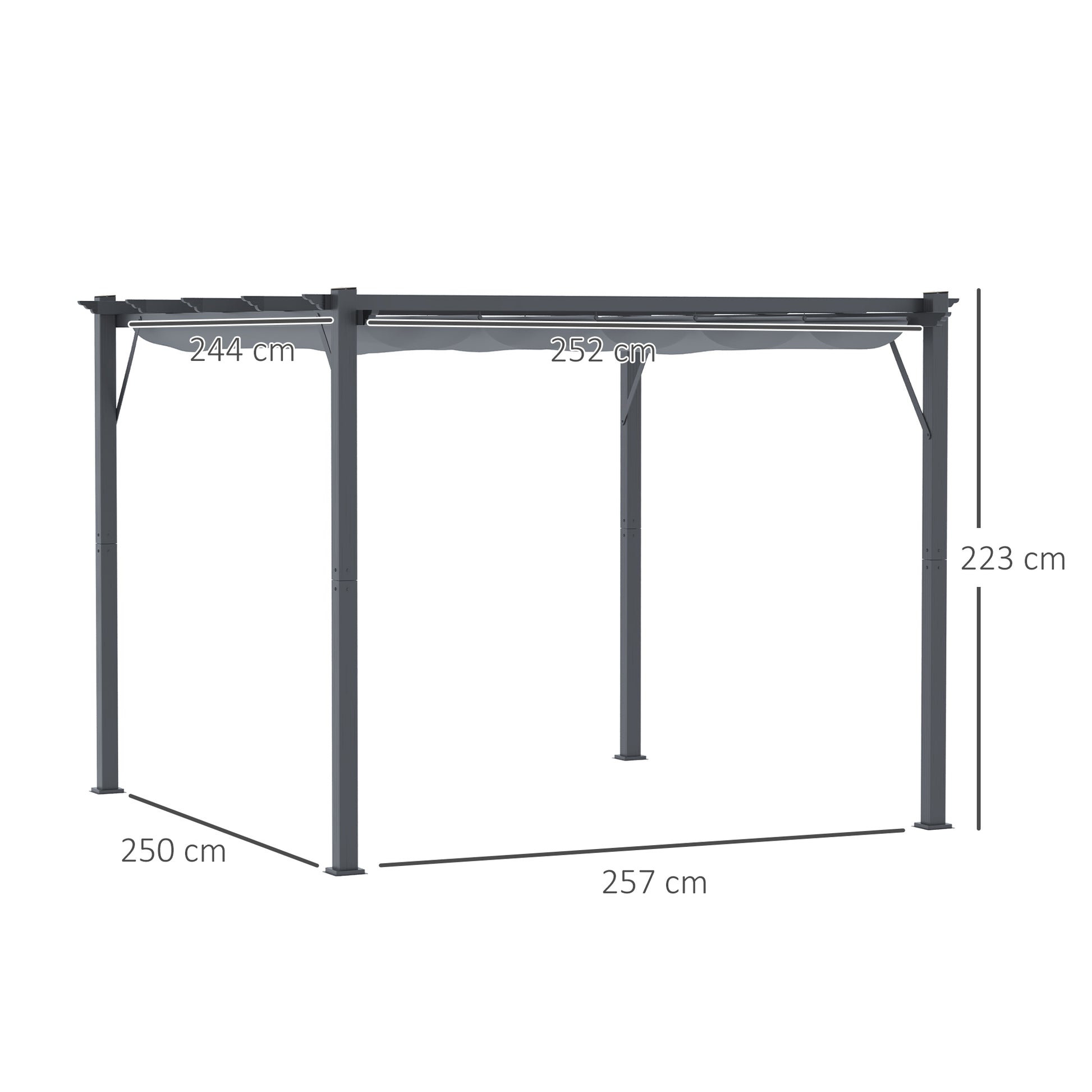 Outsunny Pérgola con Techo Retráctil Pérgola de Aluminio 3x3 m Cenador con Tela de Poliéster Resistente al Agua Anti-UV Pabellón para Jardín Patio Terraza Exterior Gris