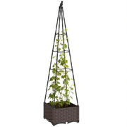 Outsunny Jardinera con Enrejado Metálico, Jardinera Exterior para Plantas Trepadoras, Maceta de PP con Orificios de Drenaje y Tapones, Macetero Elevado para Jardín, Patio, 40x40x175 cm, Negro