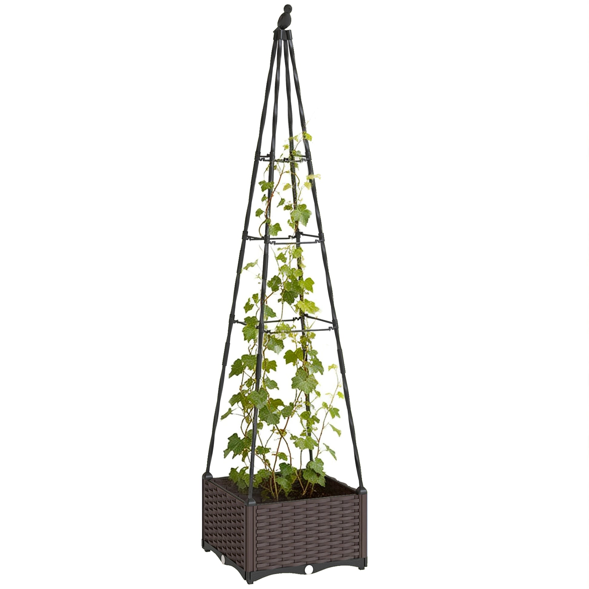 Outsunny Jardinera con Enrejado Metálico, Jardinera Exterior para Plantas Trepadoras, Maceta de PP con Orificios de Drenaje y Tapones, Macetero Elevado para Jardín, Patio, 40x40x175 cm, Negro