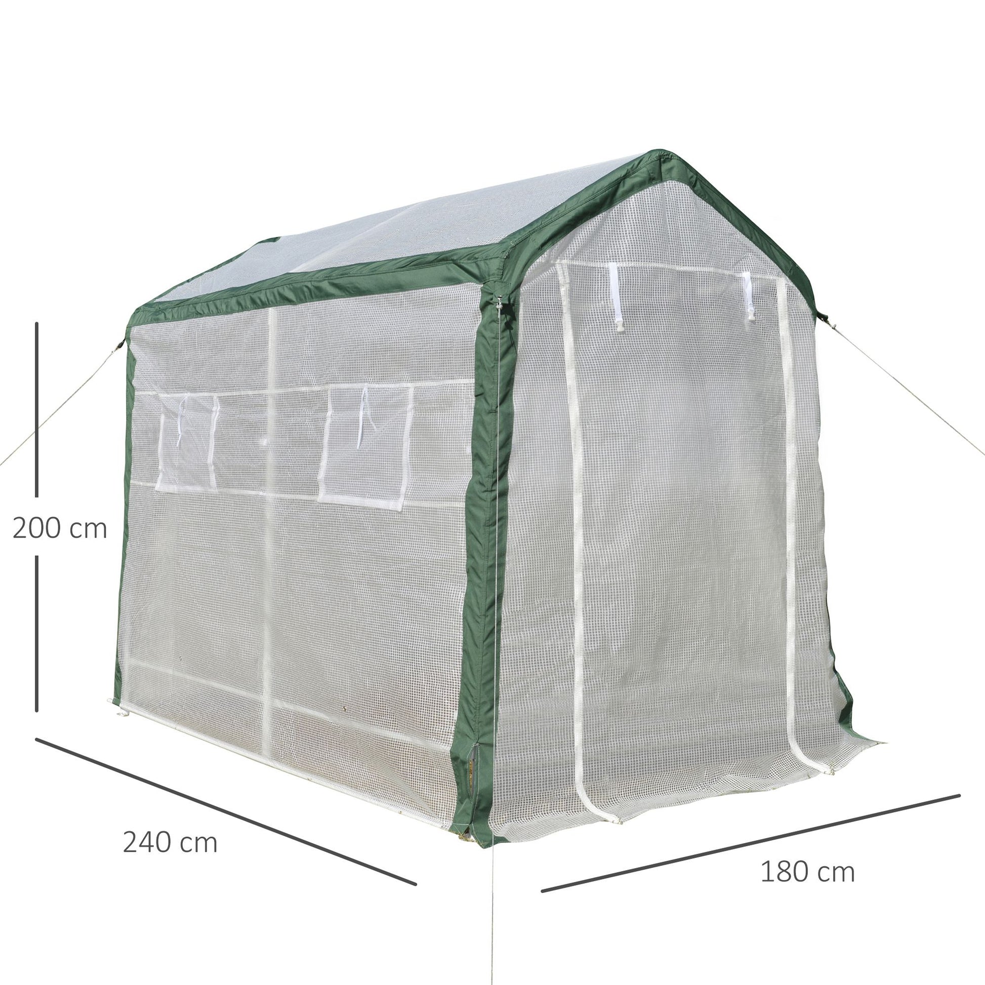 Outsunny Invernadero de Jardín 240x180x200 cm Túnel con 4 Ventanas y Puerta Enrollable para Cultivo de Plantas Flores Verduras Cubierta PE y Marco Acero Blanco