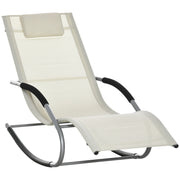 Outsunny Mecedora de Jardín Tumbona Mecedora con Reposacabezas Reposabrazos y Marco Metálico Carga 120 kg para Playa Patio Terraza 63x144x84 cm Beige