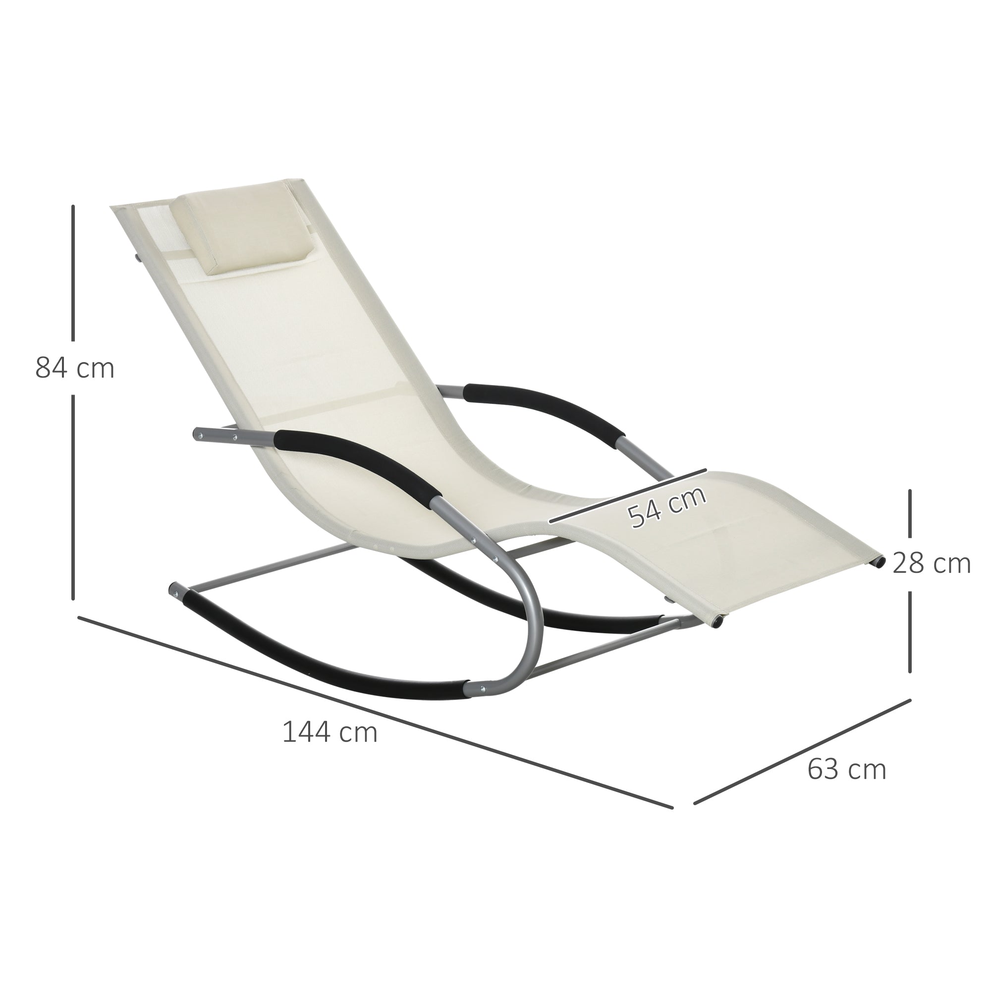 Outsunny Mecedora de Jardín Tumbona Mecedora con Reposacabezas Reposabrazos y Marco Metálico Carga 120 kg para Playa Patio Terraza 63x144x84 cm Beige