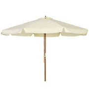 Outsunny Sombrilla Terraza Exterior Ø325 cm Sombrilla de Jardín con Sistema de Polea Techo Ventilado 8 Varillas de Bambú y Poste de Madera Parasol para Patio Terraza Crema