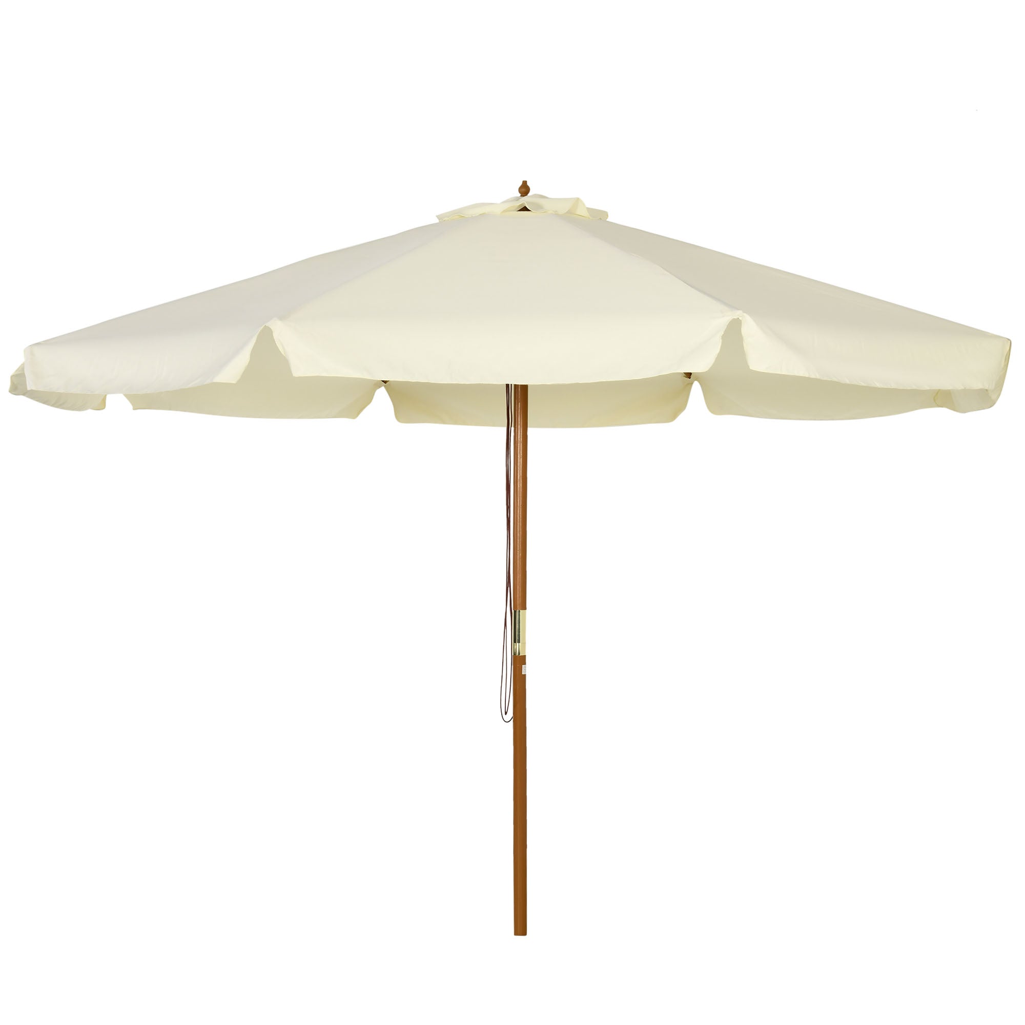 Outsunny Sombrilla Terraza Exterior Ø325 cm Sombrilla de Jardín con Sistema de Polea Techo Ventilado 8 Varillas de Bambú y Poste de Madera Parasol para Patio Terraza Crema