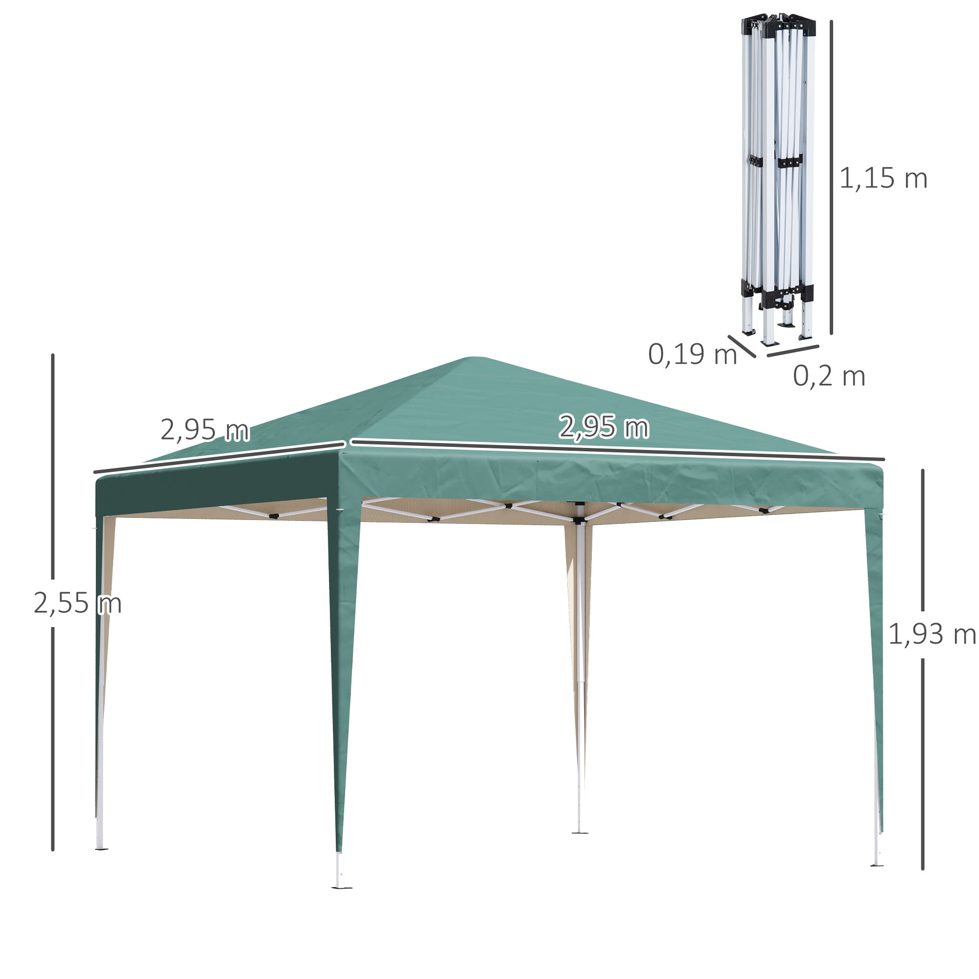Outsunny Carpa Plegable Gazebo 3x3 m Cenador Plegable con Altura Ajustable en 3 Niveles Toldo Anti-UV y Bolsa de Transporte para Camping Fiestas Verde